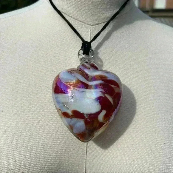 Artisan Blown  Glass Heart Pendant Choker medallion cord necklace - Picture 4 of 7
